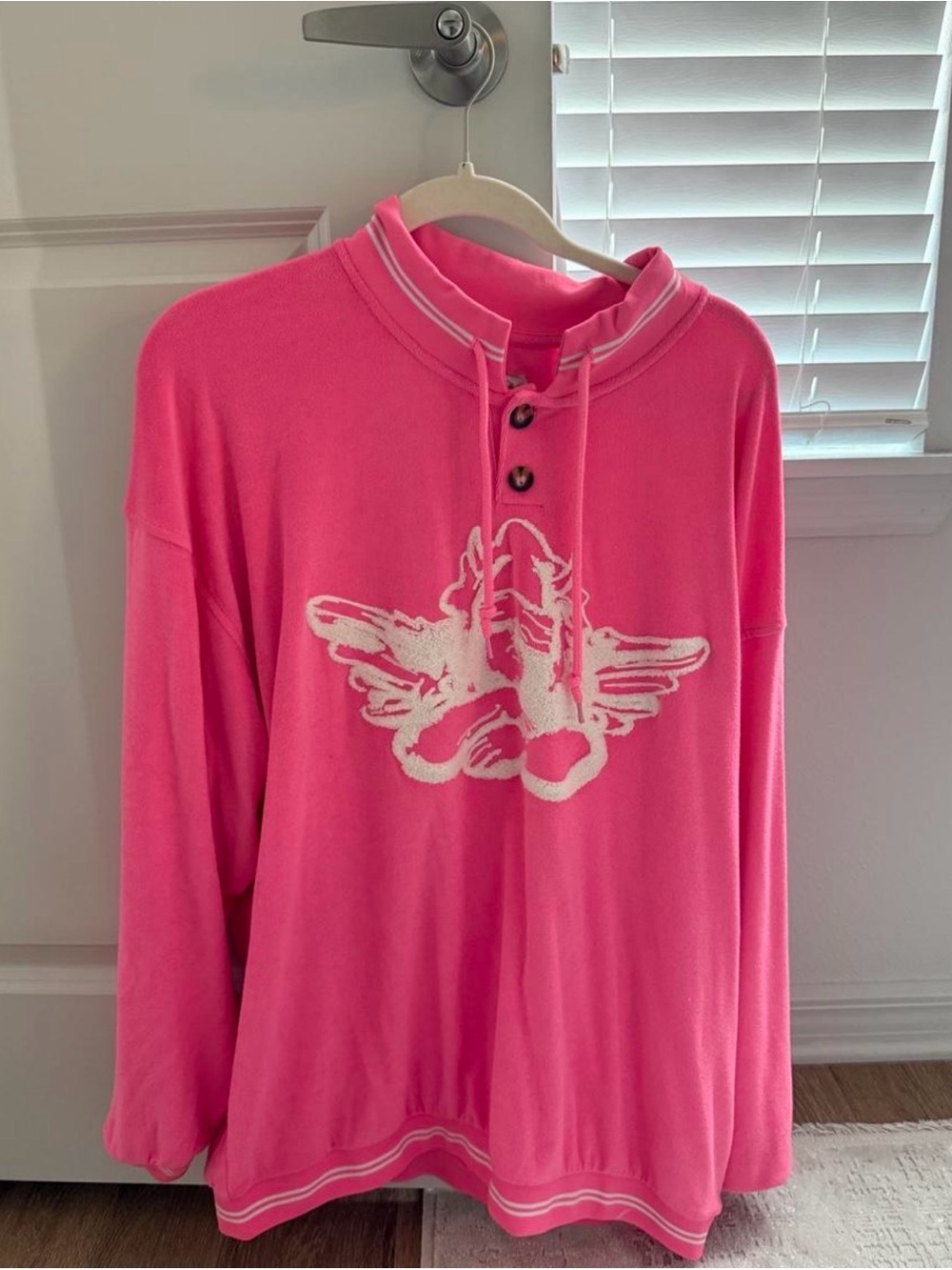 Boys Lie Hot Pink Pullover Hoodie with White Wing Graphic